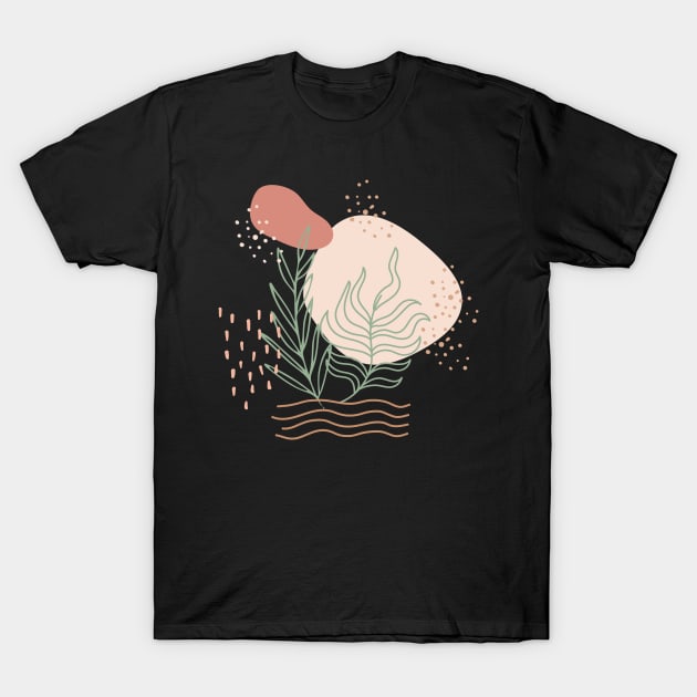 Abstract shapes dots lines and tropical plants leaves digital design illustration T-Shirt by My Black Dreams